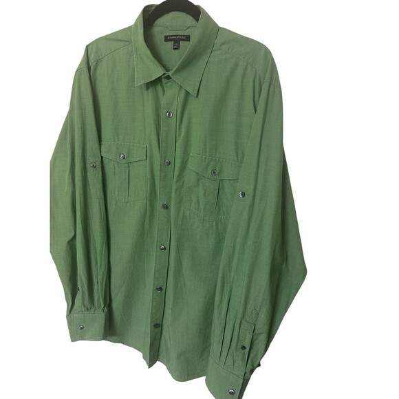 Banana Republic Mens Green Button Down Cotton Long Sleeves Roll Tab XXL - Picture 2 of 6